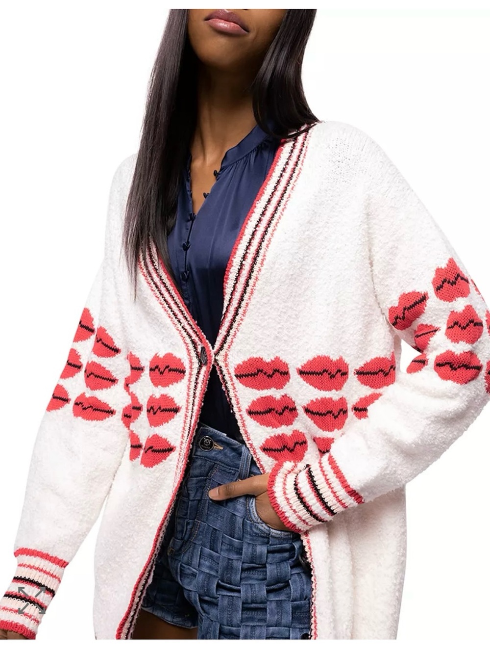 Pinko-Lip-motif Knitted Cardigan